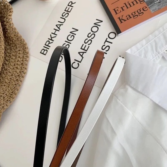 2/$30 Minimalist Brown Faux Leather Waist Belt Gold Loop Buckle Skinny for Dress - Picture 4 of 7